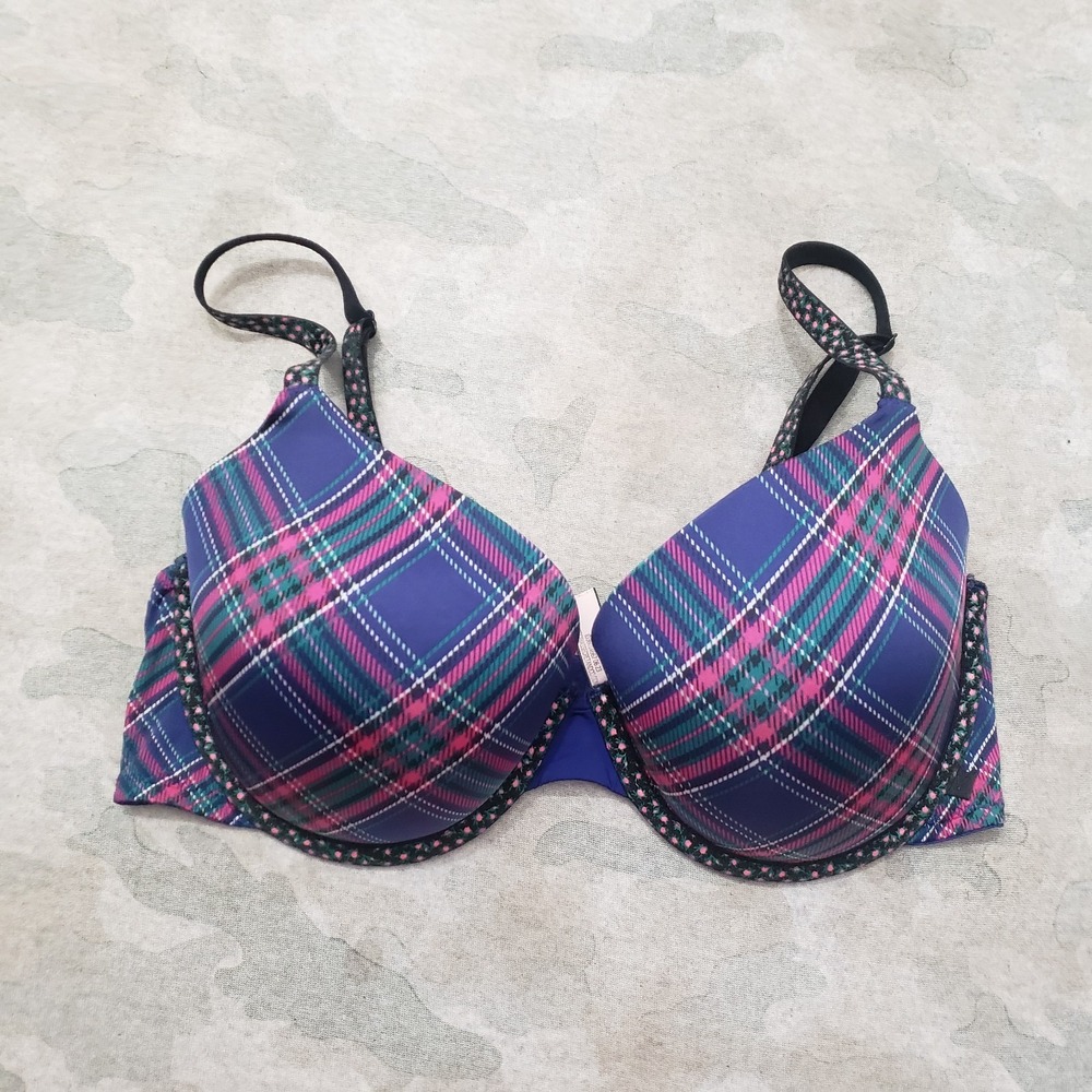 Victoria's Secret Bra Womens 36D Blue Plaid Underwired Back Clasp‎